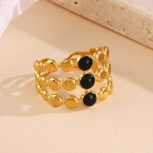 Schicker 18K vergoldeter Edelstahlring mit schwarzer Emaille im geometrischen Design
