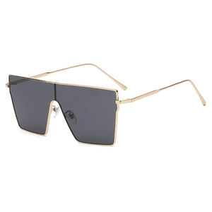 Chic oversized square metal sunglasses with gold frames and dark black lenses