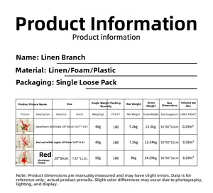 Detailed technical specifications for burlap Christmas ornaments and red berry floral picks
