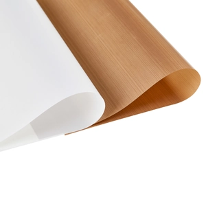 Reusable non-stick baking sheet in white and brown heat-resistant fabric texture