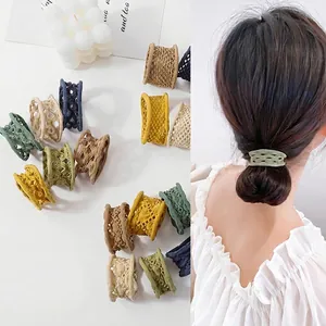 Chouchous Tissés Larges de Style Coréen pour Femmes Haute Élasticité Porte-Queue de Cheval à Grille Ajourée Élastiques en Tissu Élégants pour l'Été