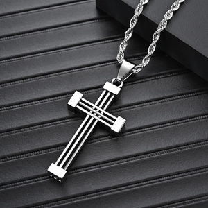 Polished titanium steel cross pendant necklace with stylish silver twist chain for men