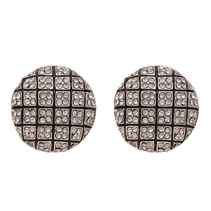 Vintage runde geometrische Ohrstecker mit silbernem Gittermuster und Strass