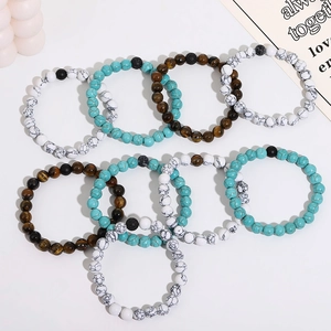 Natural Stone Beaded Bracelets Couple Distance Jewelry Tiger Eye Lava Rock Turquoise Matte Agate Elastic Yoga Beads Gift