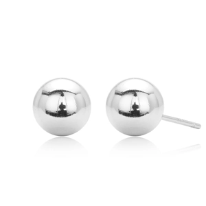 Polished S925 sterling silver ball stud earrings for women with mirror finish on white background