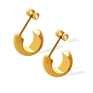 Boucles d'oreilles clous en forme de C dorées et polies en acier inoxydable