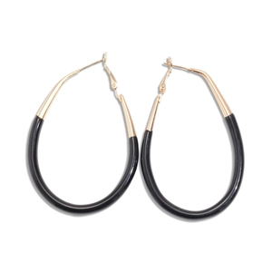 Minimalist oval enamel earrings in gold and black two-tone geometric hoop design