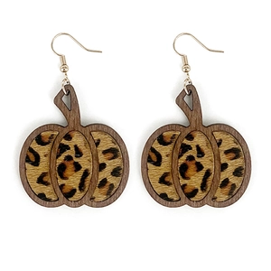 Pendientes clásicos de calabaza de Halloween con estampado de leopardo y cuero
