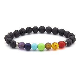7 Chakra natural lava stone and tiger eye beaded bracelet for men with silver spacers