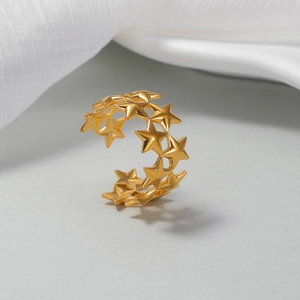French vintage style 18K gold plated stainless steel open ring with hollow star design