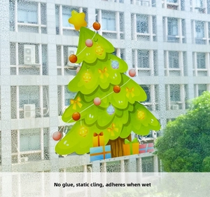 Adesivi elettrostatici per finestre albero di Natale su vetro con gocce