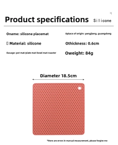 Macro detail of square silicone placemat with honeycomb texture and 18.5cm measurement