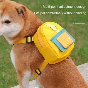 Adjustable Pet Dog Harness Backpack And Leash Waterproof Nylon Twill For Walking Outing Small Medium Dogs Poop Bag Dispenser