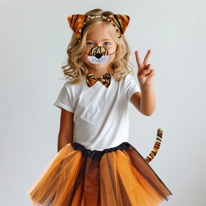 5-piece tiger costume set for kids with ears headband mask bowtie tail and tutu skirt