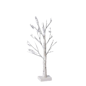 LED birch tree lamp with white bark texture and clips on a square base for holiday decor