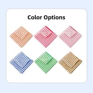 Set of 6 thick cotton plaid kitchen towels in assorted colors for dish cleaning