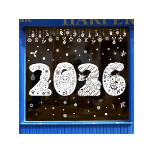 White 2026 Christmas window static stickers featuring reindeer and snowflake patterns