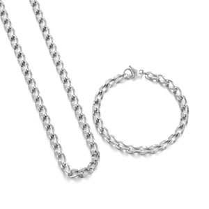 Minimalistisches Schmuckset aus silbernem Edelstahl mit Panzerkette und Armband für Damen