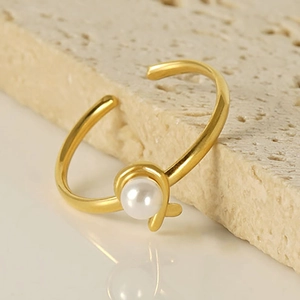 Artificial Pearl Open Ring Stainless Steel 18K Gold Plated Adjustable Geometric Twist Knot Elegant Fashion Jewelry For Women