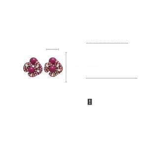 Detail view of irregular flower acrylic earrings with rhinestones and size measurements