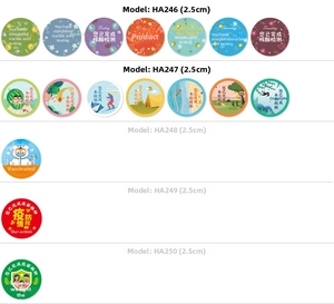 Detail view of 2.5cm colorful epidemic prevention and weekday adhesive stickers set