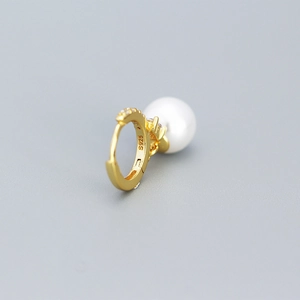 Elegant gold pearl drop earrings with S925 sterling silver stamp and sparkling crystals