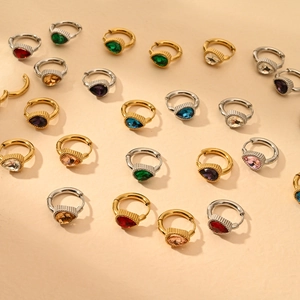 Ensemble de boucles d'oreilles en acier inoxydable avec zircons colorés en or et argent