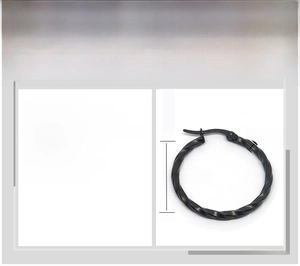 Detailed size chart for black twisted rope stainless steel hoop earrings with diameter specs