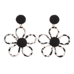 Vintage leopard print fabric flower drop earrings with steel needle for women