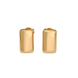 Polished gold rectangular stud earrings with mirror finish for minimalist jewelry style