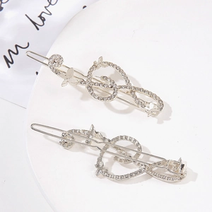 Elegant silver musical note hair clips with rhinestones for women, minimalist hair jewelry