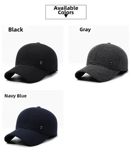 Detailed texture view of men's winter baseball caps in black, grey, and navy blue options