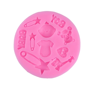 Pink silicone baby shower mold with bear, heart and starry patterns for cake decoration