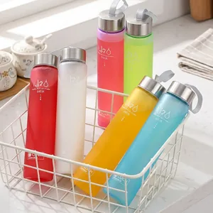 Frosted Plastic Water Bottle With Metal Lid And Portable Strap H2O Printed Leakproof Sports Cup For Outdoor Travel