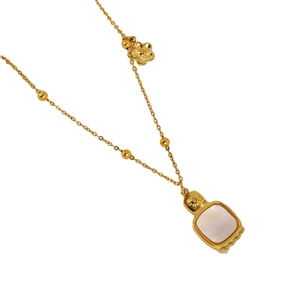 Elegant 14K gold plated necklace with shell flower pendant and delicate pearls for women