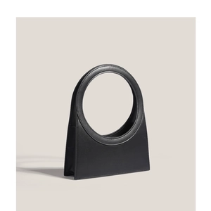 Women PU Leather Handbag Minimalist Large Ring Handle Trapezoid Shape Fashion Urban Solid Color Hand Tote Bag