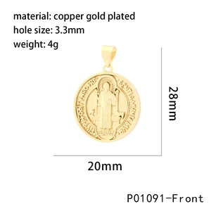 Detail of St. Benedict gold-plated pendant with dimensions, weight, and size specifications