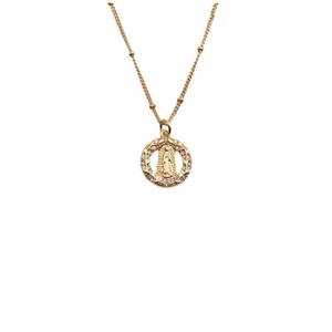 Religious Virgin Mary pendant necklace in copper and zircon with gold finish