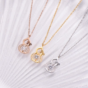 Titanium steel gourd pendant necklaces with sparkling zircon in gold, silver, and rose gold