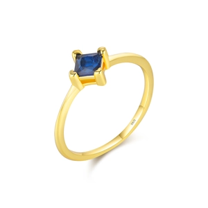 Elegant gold S925 silver ring featuring a square blue gemstone on a white background