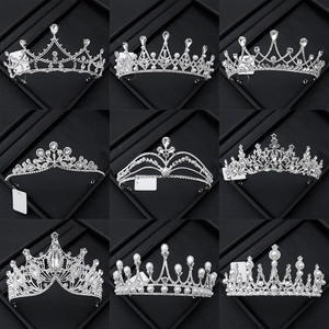 Baroque Tiara Crown Headband Alloy Rhinestone Artificial Pearl Sparkling Hair Accessory Wedding Bridal Birthday Party Women Girls