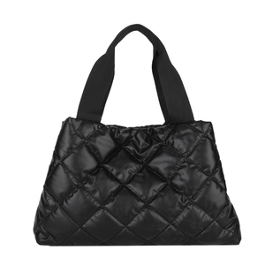 Sac fourre-tout matelassé noir tendance avec motif de losanges en coton spatial