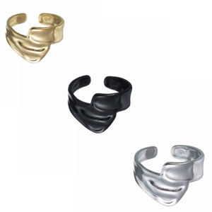 Three-piece set of adjustable water ripple titanium steel rings in gold, black, and silver