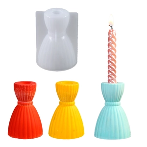 Striped skirt hourglass silicone mold for DIY plaster candle holders and resin crafts