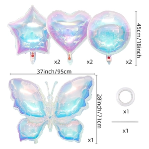 Rainbow butterfly balloon set with holographic hearts and stars for party decor