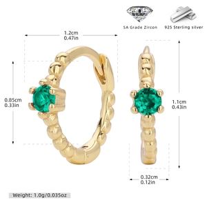 Detailed view of S925 silver gold hoop earrings featuring elegant green zircon inlay