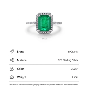 Elegant S925 sterling silver ring with emerald cut green gemstone and halo setting
