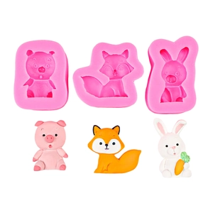 3Pcs cartoon animal silicone molds for giraffe fox rabbit fondant and chocolate cake toppers