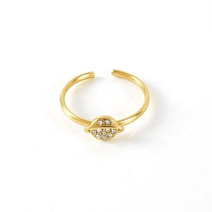 18k gold plated stainless steel Saturn ring with cubic zirconia for women