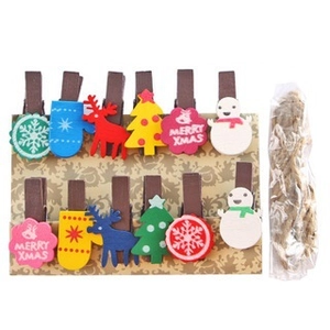 Christmas wooden clips set with jute twine featuring snowman and reindeer designs